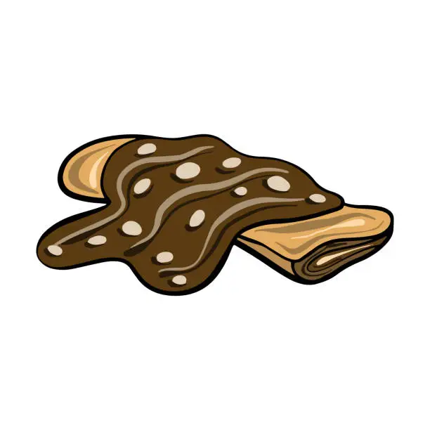 Vector illustration of Vector Mexican Sopapiyas with chocolate sauce in cute cartoon style. Traditional Mexican dish. Pancake with chocolate.