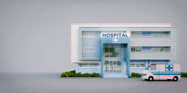 Isolated Modern Hospital Building with Helipad