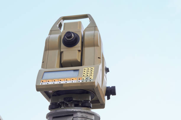 istock Theodolite instrument for measuring land angles during construction. 1451417644