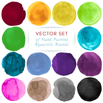 Watercolor Circle Vector. Graphic Dots Illustration. Colorful Shapes Set. Brush Stroke Watercolor Circle Vector. Isolated Acrylic Stains on Paper. Spots Drawing. Watercolor Circle Vector.