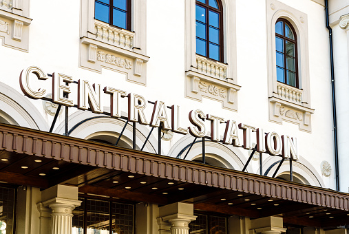 A sign for Central Station, Stockholm's main rail station.