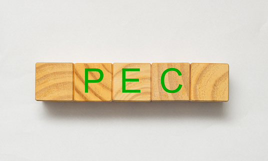 The initials PEC with green letters on wooden cubes in Brazilian Portuguese which refer to the Proposed Amendment to the Constitution in Brazil.
