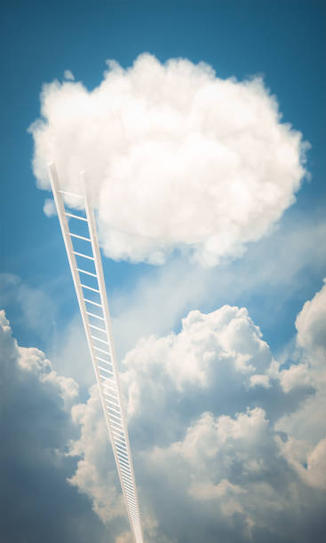 istock long ladder reaching a cloud in the sky. 1451438941