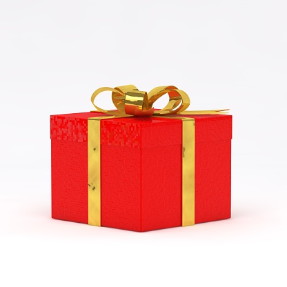 Gift box with ribbon and bow isolated on the white background, clipping path included.