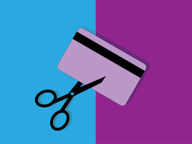 ilustrações, clipart, desenhos animados e ícones de cartão de corte de crédito - cutting currency scissors home finances