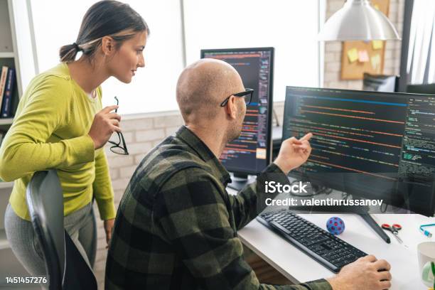 Software Programmers Analyzing Html Code And Database Brainstorming ...