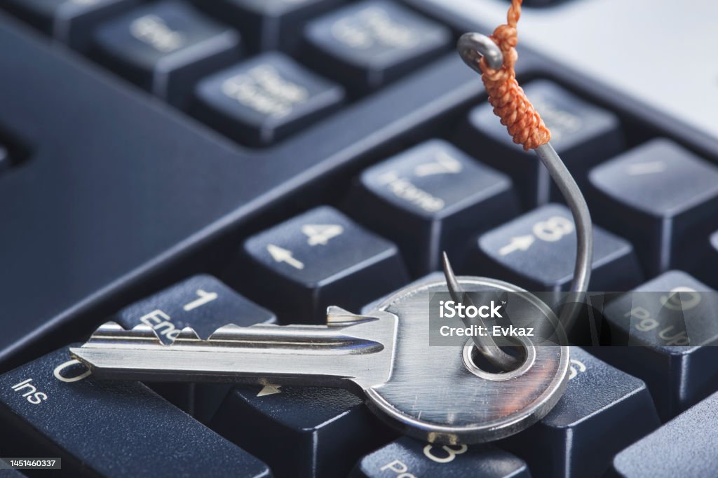 Hacking Keys Phishing Hacking Personal Data And Money Key And Hook On Computer ...