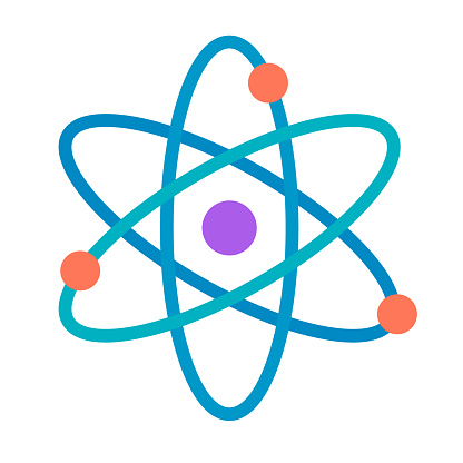 Atomic icon. Nucleus, protons and neutrons. Editable vector.