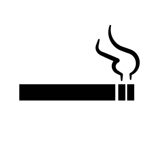 Cigarette and smoke silhouette icon. Smoking symbol. Vector. Cigarette and smoke silhouette icon. Smoking symbol. Editable vector. chewing tobacco stock illustrations