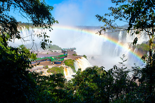 landscape of big waterfalls in Iguazu Falls, Foz do Iguacu, Parana State, South Brazil