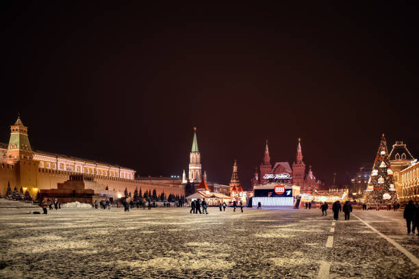 Red Square Kremlin Night Moscow Russia