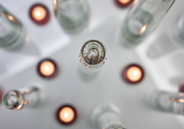 An abstract background with blurred candles and lamps