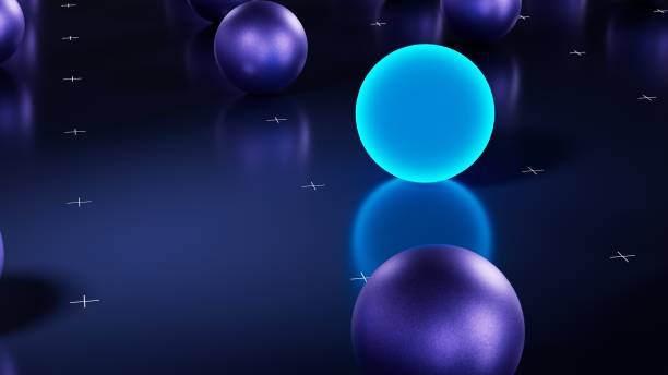 istock Neon blue sphere on metal floor. 3d render background for business design 1451471384