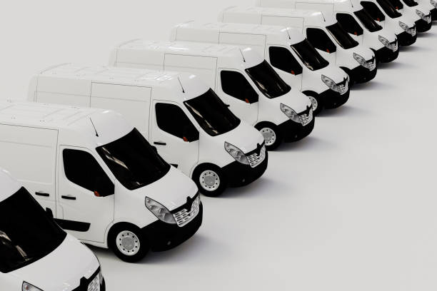 istock parking for trucks. white trucks for transporting parcels on a white background. 3D render 1451474213