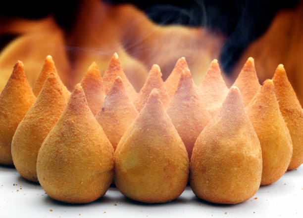 coxinha of chicken, brazilian snack - breadcrumb navigation imagens e fotografias de stock