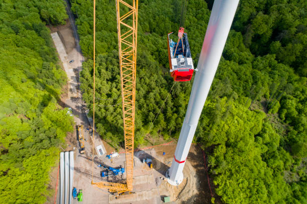 istock Aerial view of wind turbine under construction 1451483728