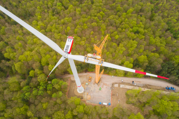 istock Aerial view of wind turbine under construction 1451484393