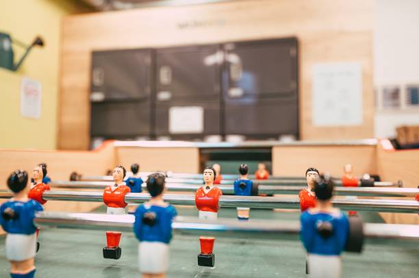 istock Table football game with red and blue players. 1451486246