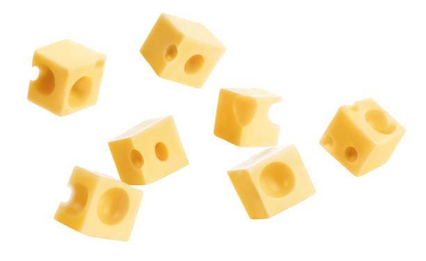 istock Flying delicious cheese cubes on white 1451488555
