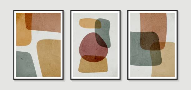istock Collection of vector abstract wall art. Boho color organic shape. Artistic design for poster, print, cover, wallpaper, minimalistic and natural wall art. Vector illustration with grunge texture. 1451494850
