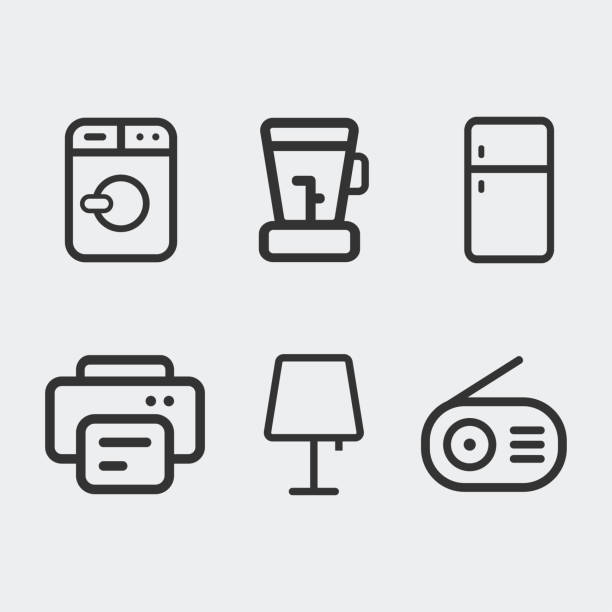 ilustraciones, imágenes clip art, dibujos animados e iconos de stock de electrodomésticos - conjunto de iconos de líneas vectoriales - ilustración de stock - all laundry detergent audio