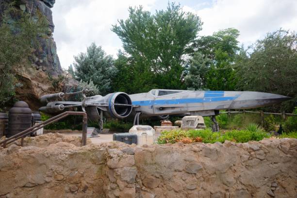Orlando, United States – September 28, 2022: A X-Wing at Star Wars Galaxy's Edge Disney World Hollywood Studios