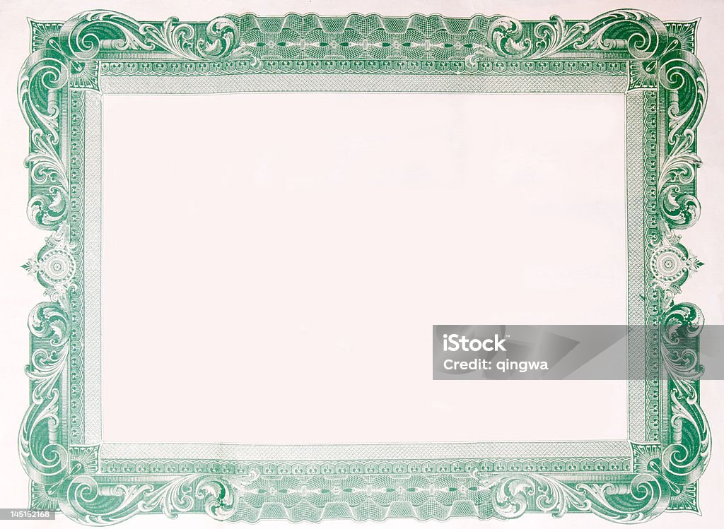 Old Vintage Stock Certificate Empty Boarder Border from an old U.S. Stock certificate.  Interior of the certificate has been removed, so all that remains is the boarder.  -  See lightbox for more Certificate stock illustration