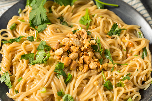 Homemade Asian Peanut Sauce Noodles with Cilantro and Lime
