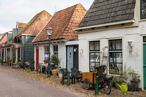 Old picturesque houses in the center of the village of Den Burg on the Dutch island of Texel.