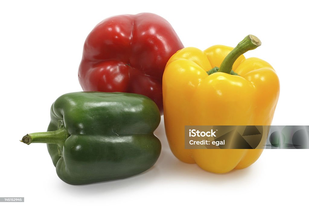 paprika red, yellow and green  paprika on white background, clipping path Bell Pepper Stock Photo