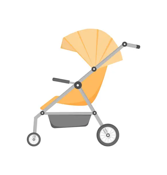Vector illustration of Modern baby carriage, stroller for kids, baby pram. Baby stroller transformer. Vector illustration in flat style isolated on white background