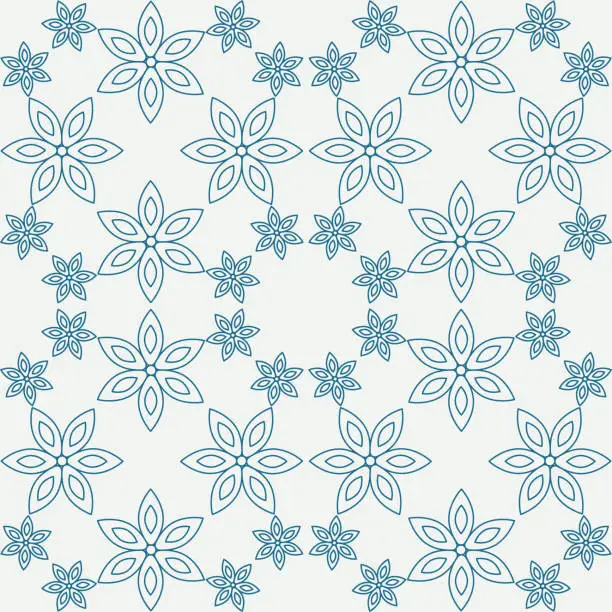 Vector illustration of Seamless pattern of contour flowers or snowflakes. on a white background. Tile pattern. Symmetry. Geometry