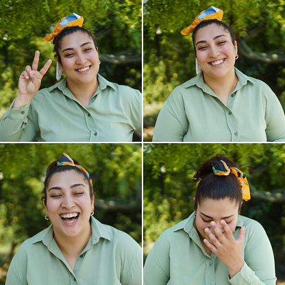 Multiple image of a young woman smiling portraits