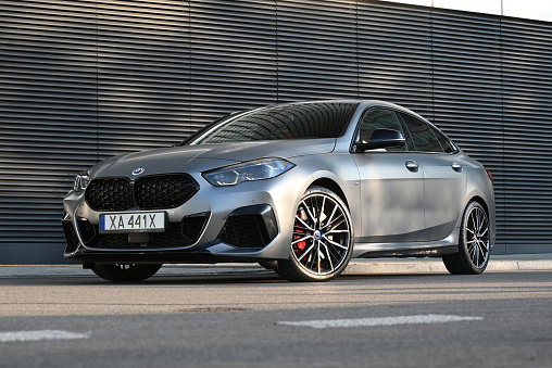 Berlin, Germany - 25th September, 2022: BMW M235i on a street. This model is the fastest compact car from BMW.