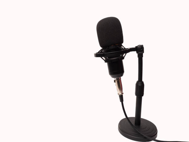 istock Picture of a black condenser microphone on a white isolated background 1451555973