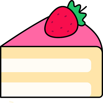 A Piece of Vanilla Strawberry Cake Dessert Icon Element illustration colored outline
