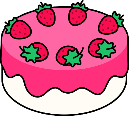 Vanilla Strawberry Cake Dessert Icon Element illustration colored outline