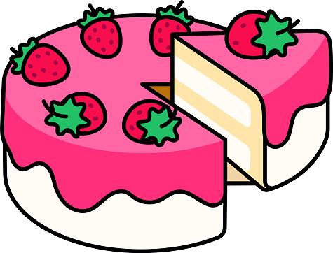Vanilla Strawberry Cake is being divided Dessert Icon Element illustration colored outline
