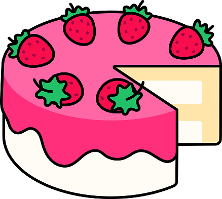 Vanilla Strawberry Cake was divided Dessert Icon Element illustration colored outline