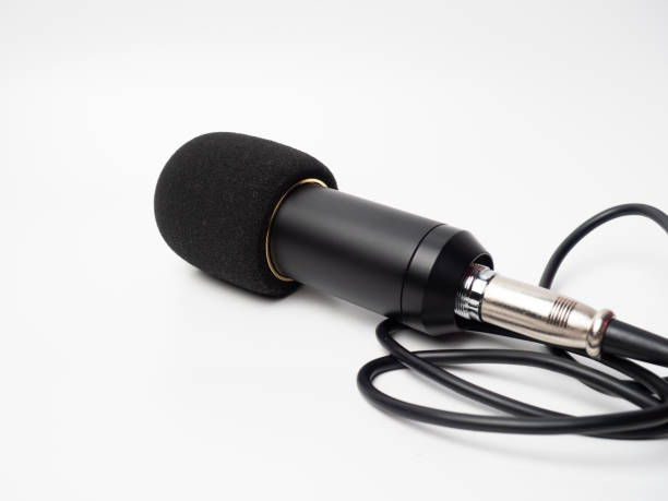 istock Picture of a black condenser microphone on a white isolated background 1451558367