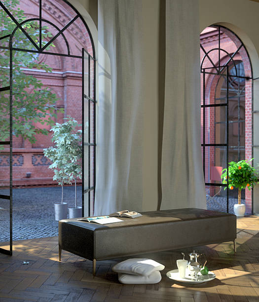 sunny tarde interior - indoors window courtyard elegance imagens e fotografias de stock