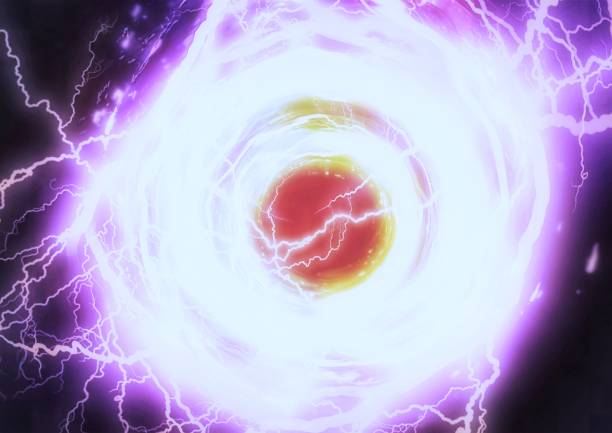istock Abstract background with swirling colorful lightning bolts in outer space in science and technology concept 1451564538