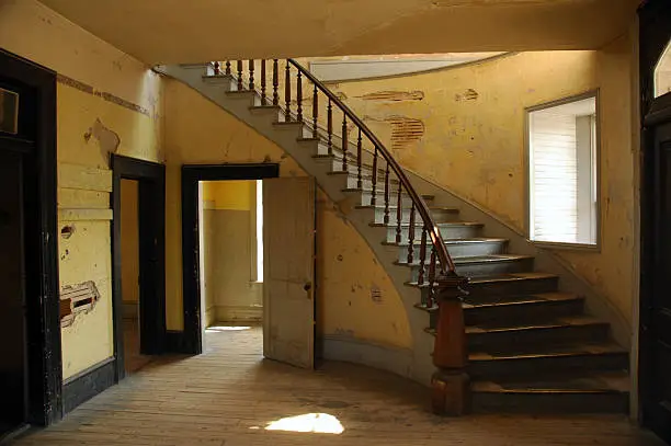 A stairway at an old ghost town in the old west