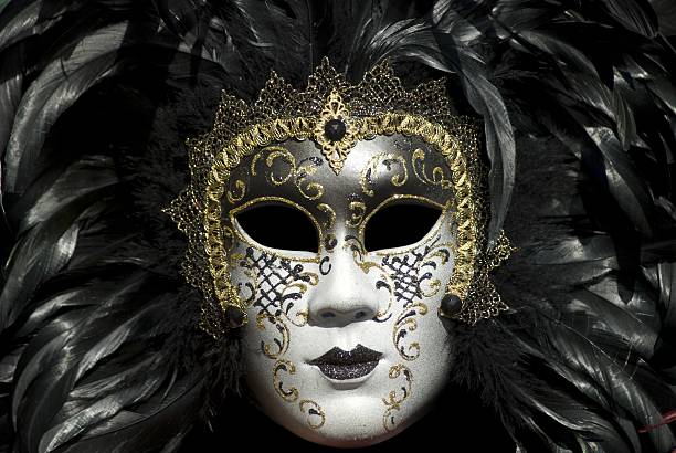 istock Black and white venetian mask with feather headdress 145156561