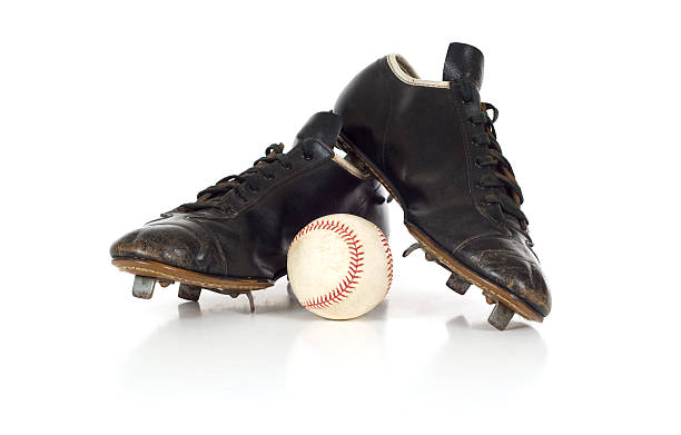 Vintage antique baseball shoes stock photo