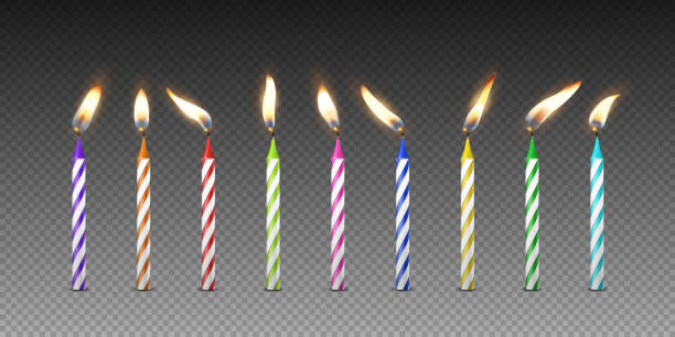 Vector 3d Realistic Paraffin or Wax Burning Birthday Party Candle and Different Flame of a Candle Icon Set Isolated. Design Template, Clipart, Birthday Concept Vector 3d Realistic Paraffin or Wax Burning Birthday Party Candle and Different Flame of a Candle Icon Set Isolated. Design Template, Clipart, Birthday Concept. kerosene fuel stock illustrations