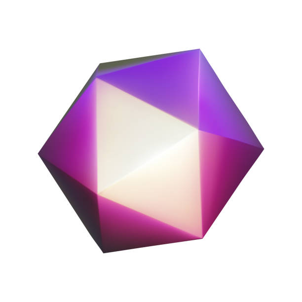 istock 3d pink purple metal icosahegron. Neon gradient shapes render. Vector abstract polyhedron. Futuristic iridescent holographic isometric shape. 1451571738