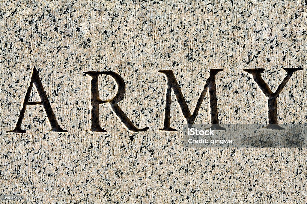 Palabra "ejército" tallada en gris de granito - Foto de stock de Abstracto libre de derechos