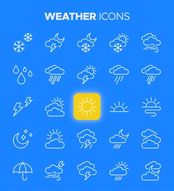 Vector illustration of Weather Icons - Temperature, Precipitation, Meteorology and more Symbols