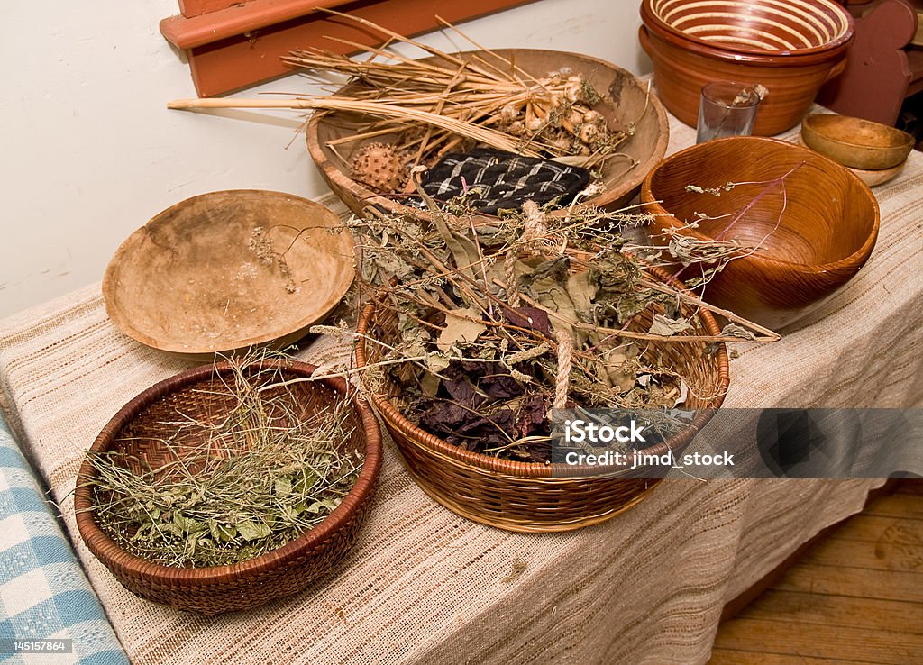 Cestos de ervas aromáticas secas - Royalty-free Cena Rural Foto de stock